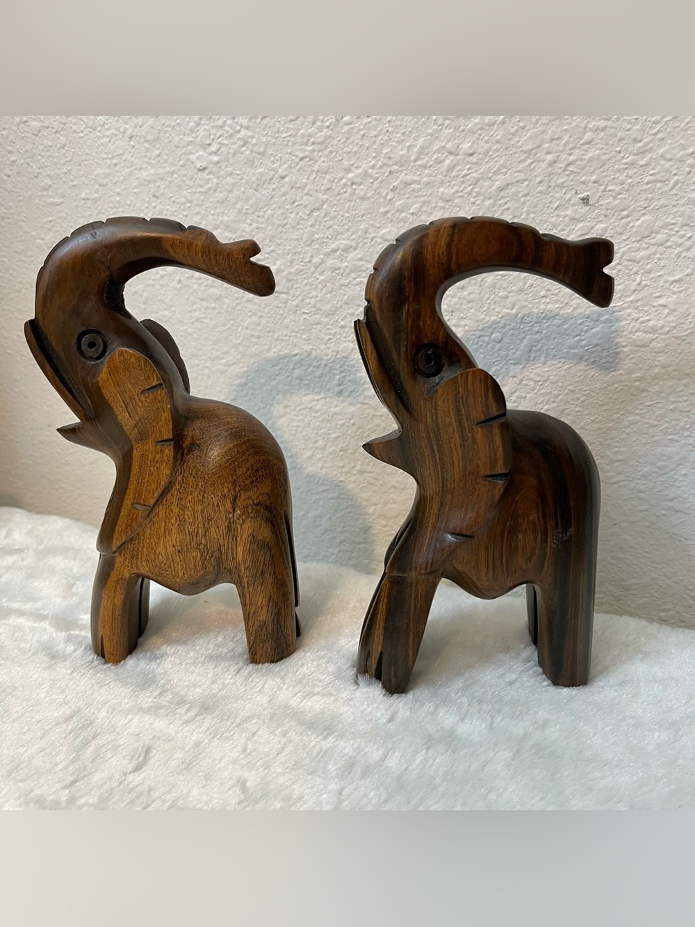 Vintage Elephant Wooden Statue Figure Pair Decor  African